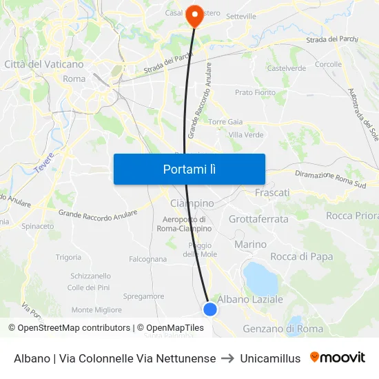 Albano | Via Colonnelle Via Nettunense to Unicamillus map