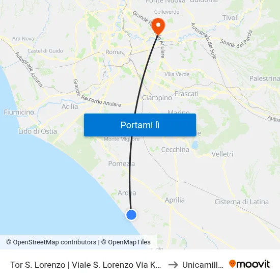 Tor S. Lorenzo | Viale S. Lorenzo Via Koala to Unicamillus map