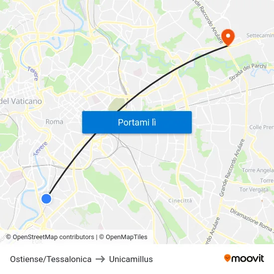 Ostiense/Tessalonica to Unicamillus map