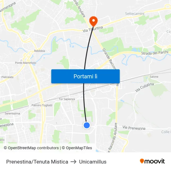 Prenestina/Tenuta Mistica to Unicamillus map