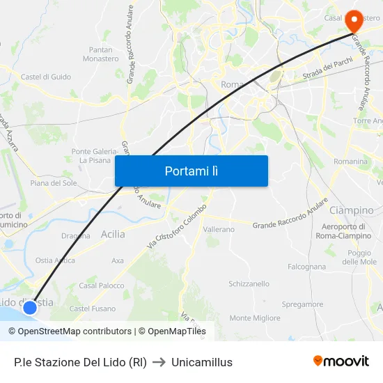 P.le Stazione Del Lido (Rl) to Unicamillus map