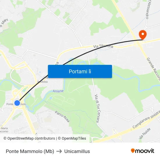 Ponte Mammolo (Mb) to Unicamillus map