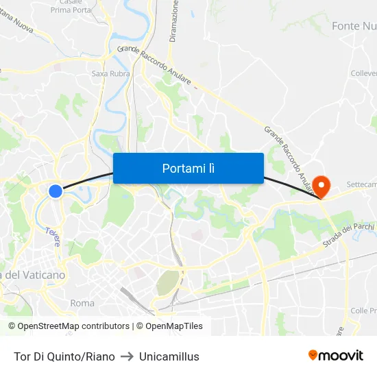 Tor Di Quinto/Riano to Unicamillus map