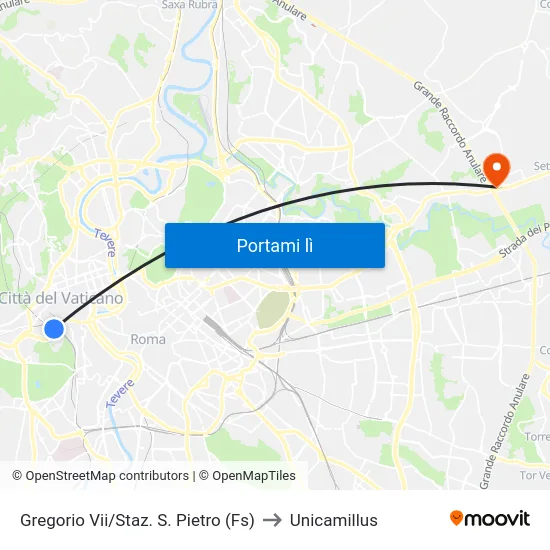 Gregorio Vii/Staz. S. Pietro (Fs) to Unicamillus map