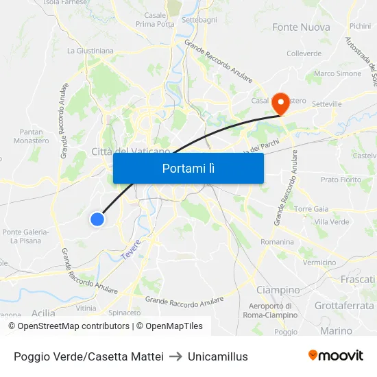 Poggio Verde/Casetta Mattei to Unicamillus map