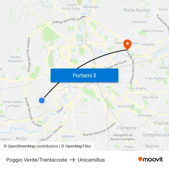 Poggio Verde/Trentacoste to Unicamillus map