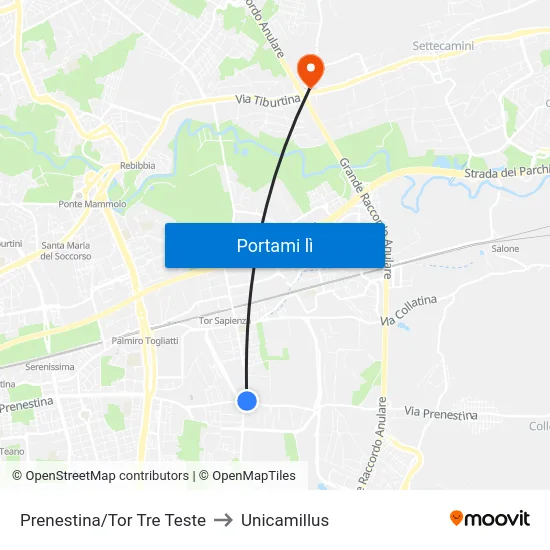 Prenestina/Tor Tre Teste to Unicamillus map