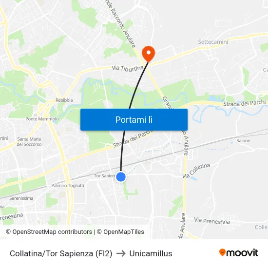 Collatina/Tor Sapienza (Fl2) to Unicamillus map