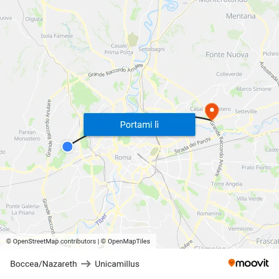 Boccea/Nazareth to Unicamillus map