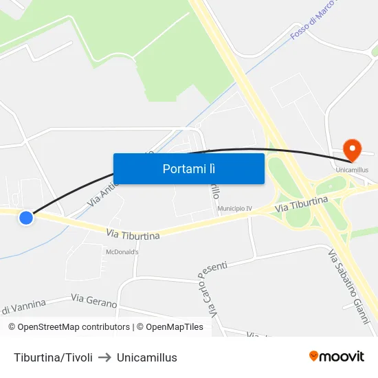 Tiburtina/Tivoli to Unicamillus map