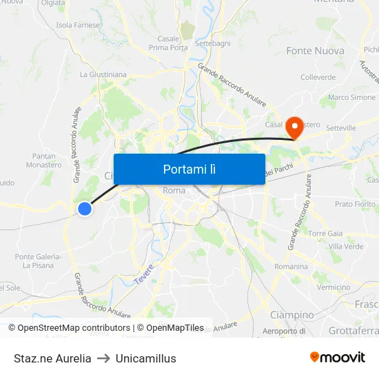 Staz.ne Aurelia to Unicamillus map