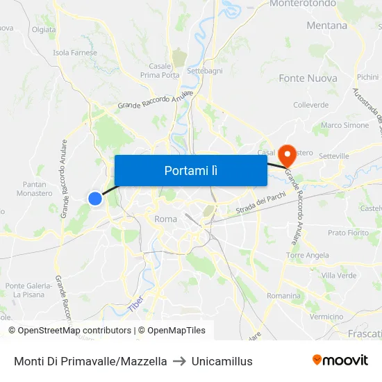 Monti Di Primavalle/Mazzella to Unicamillus map