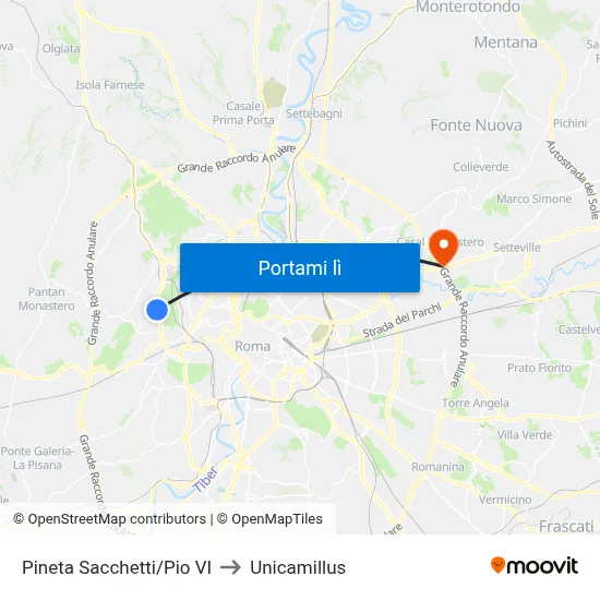 Pineta Sacchetti/Pio VI to Unicamillus map