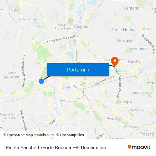 Pineta Sacchetti/Forte Boccea to Unicamillus map