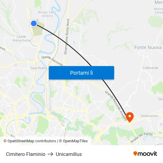 Cimitero Flaminio to Unicamillus map