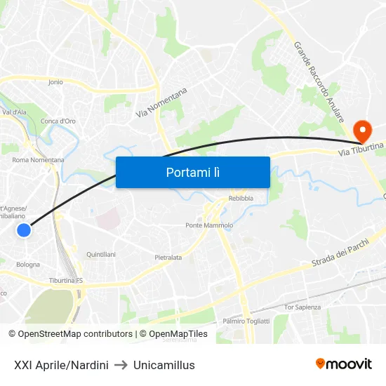 XXI Aprile/Nardini to Unicamillus map
