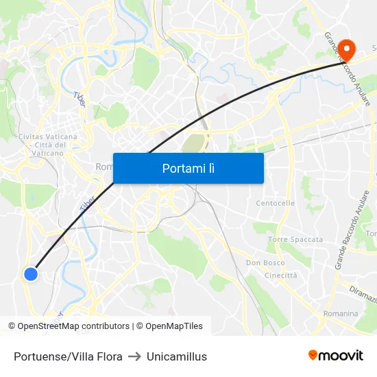 Portuense/Villa Flora to Unicamillus map