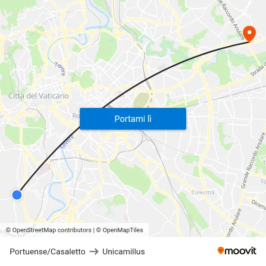 Portuense/Casaletto to Unicamillus map