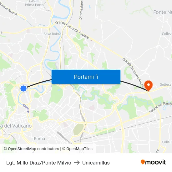 Lgt. M.llo Diaz/Ponte Milvio to Unicamillus map