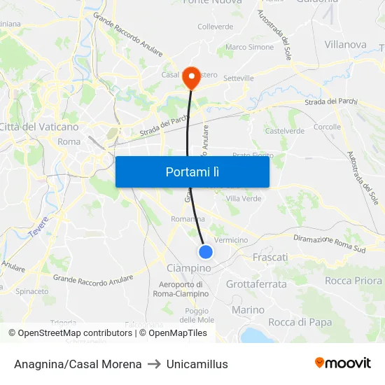 Anagnina/Casal Morena to Unicamillus map