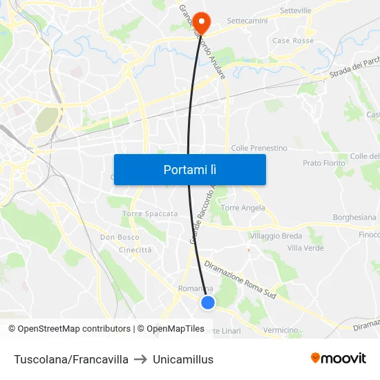 Tuscolana/Francavilla to Unicamillus map