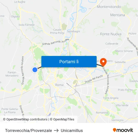 Torrevecchia/Provenzale to Unicamillus map