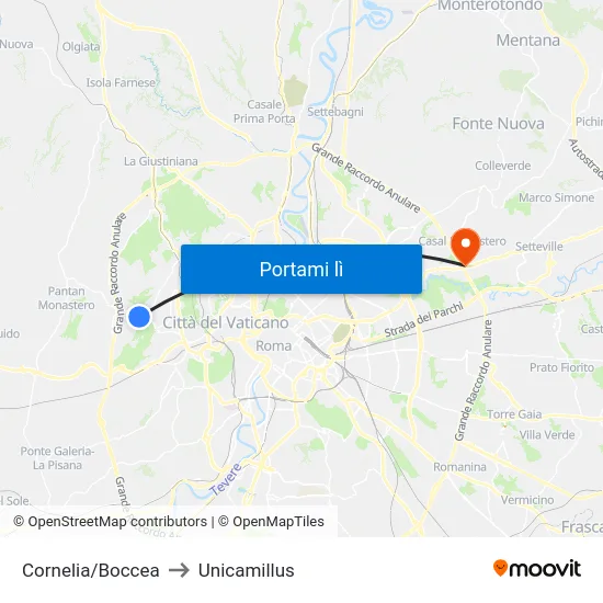Cornelia/Boccea to Unicamillus map