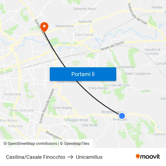 Casilina/Casale Finocchio to Unicamillus map