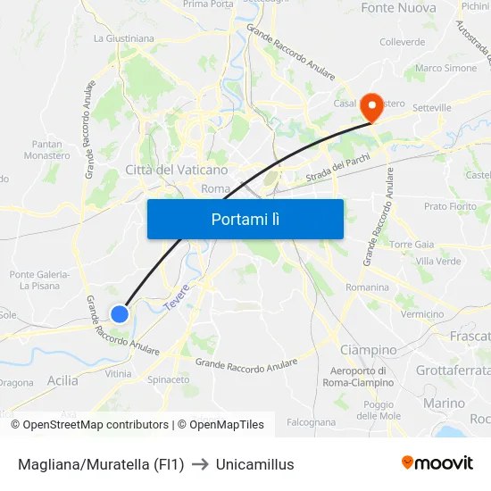 Magliana/Muratella (Fl1) to Unicamillus map