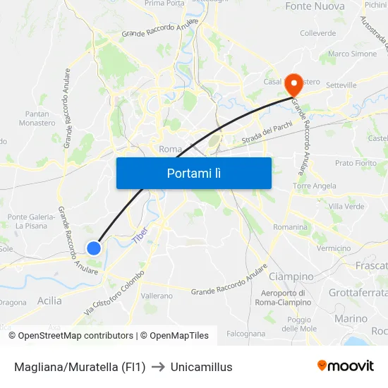 Magliana/Muratella (Fl1) to Unicamillus map