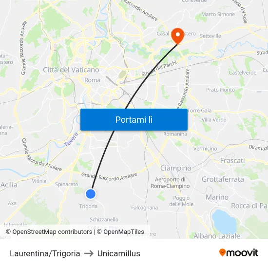 Laurentina/Trigoria to Unicamillus map