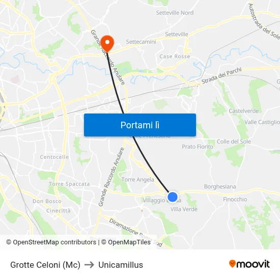 Grotte Celoni (Mc) to Unicamillus map