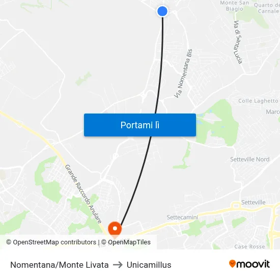 Nomentana/Monte Livata to Unicamillus map