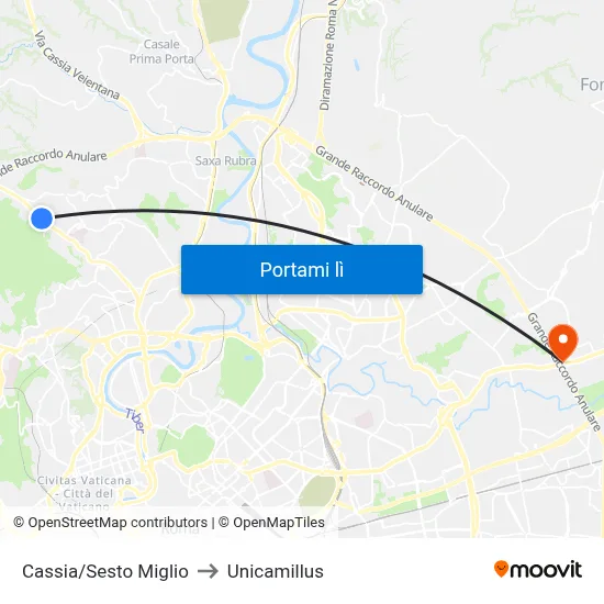 Cassia/Sesto Miglio to Unicamillus map
