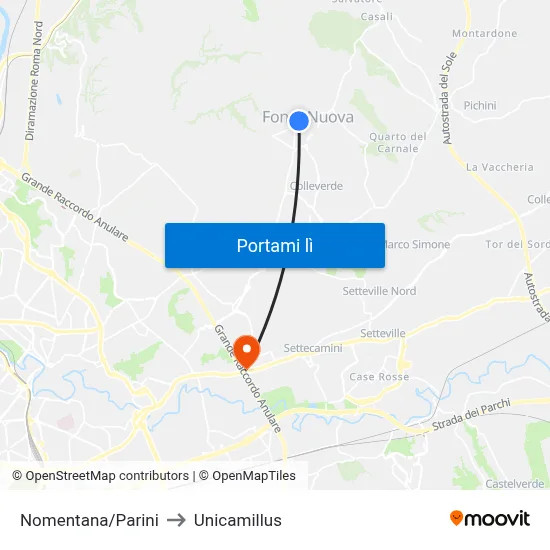 Nomentana/Parini to Unicamillus map