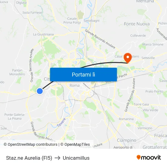 Staz.ne Aurelia (Fl5) to Unicamillus map