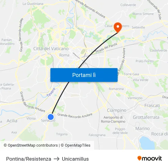 Pontina/Resistenza to Unicamillus map