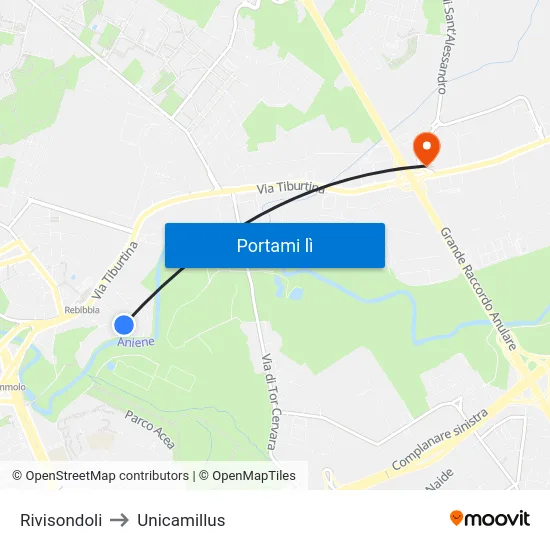 Rivisondoli to Unicamillus map