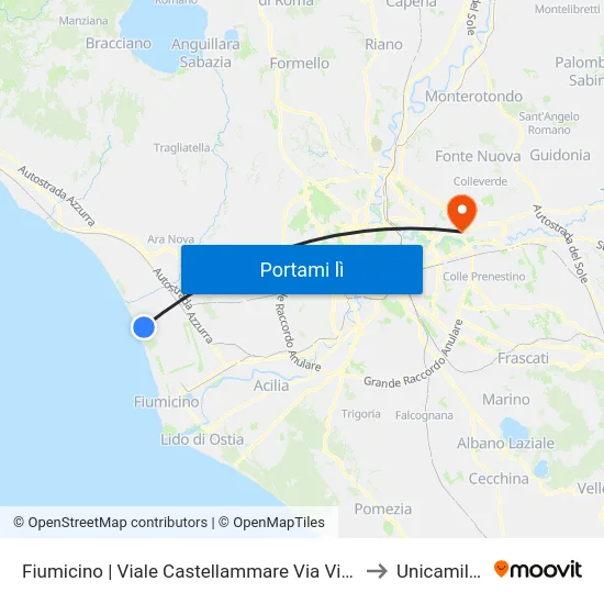 Fiumicino | Viale Castellammare Via Viserba to Unicamillus map
