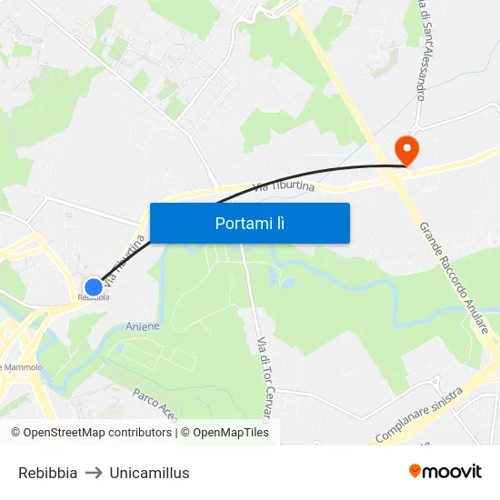 Rebibbia to Unicamillus map