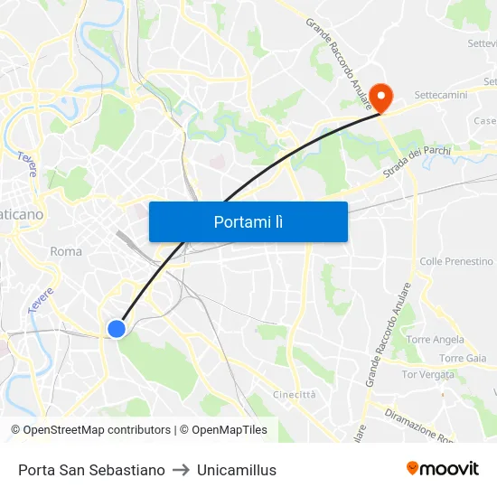 Porta San Sebastiano to Unicamillus map