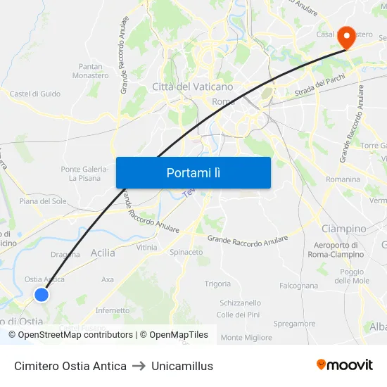 Cimitero Ostia Antica to Unicamillus map