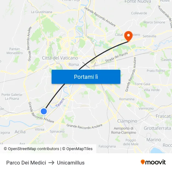 Parco Dei Medici to Unicamillus map