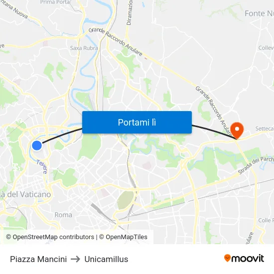 Piazza Mancini to Unicamillus map
