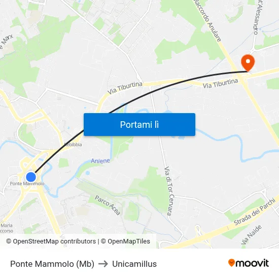 Ponte Mammolo (Mb) to Unicamillus map