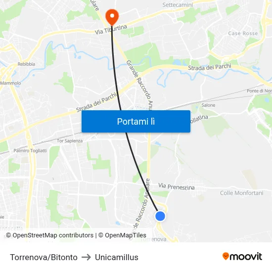 Torrenova/Bitonto to Unicamillus map