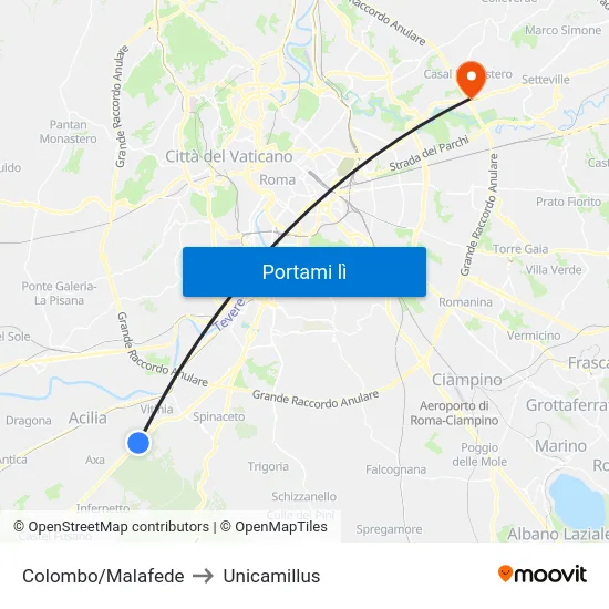Colombo/Malafede to Unicamillus map