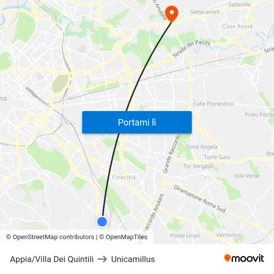 Appia/Villa Dei Quintili to Unicamillus map