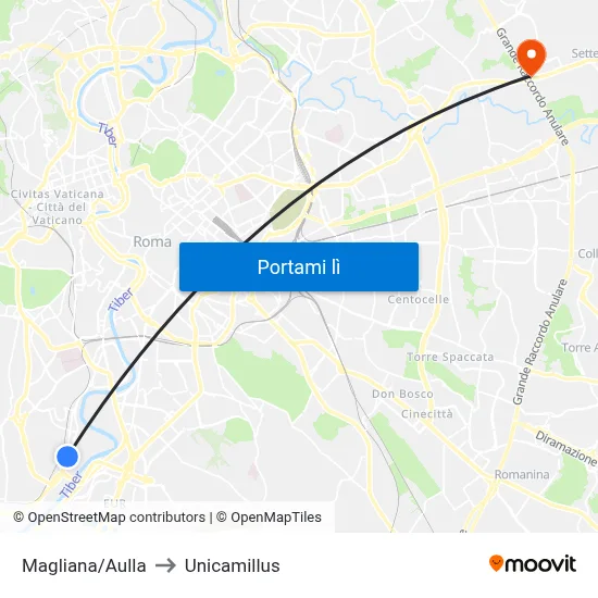 Magliana/Aulla to Unicamillus map
