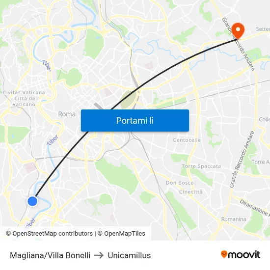 Magliana/Villa Bonelli to Unicamillus map